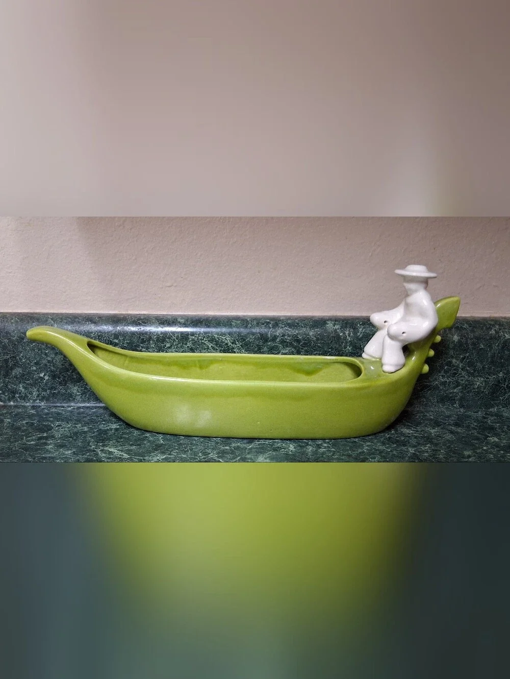 Vintage Haeger USA Pottery Green And White Venetian Gondola Planter
